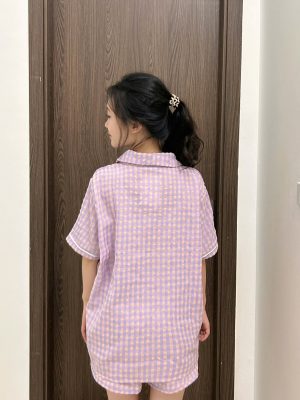 Bộ Đồ Ngủ Caro màu Tím pastel