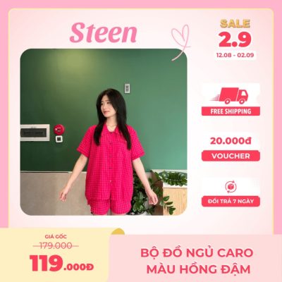 Bộ đồ ngủ caro hồng đậm