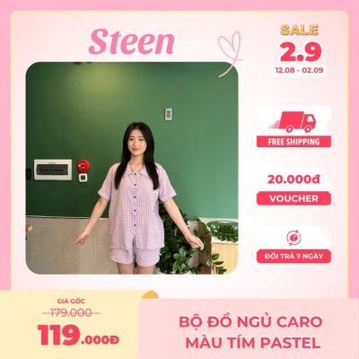 Bộ đồ ngủ caro tím pastel