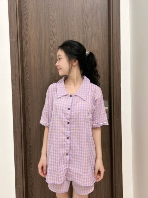 Bộ Đồ Ngủ Caro màu Tím pastel