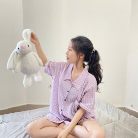 Bộ Đồ Ngủ Caro màu Tím pastel