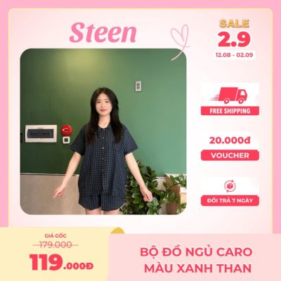 Bộ đồ ngủ caro xanh than