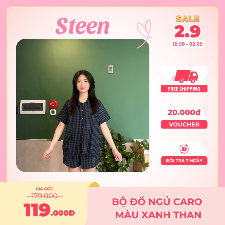 Bộ đồ ngủ caro xanh than