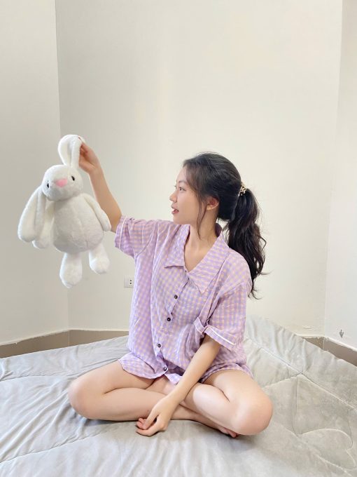Bộ đồ ngủ caro tím pastel